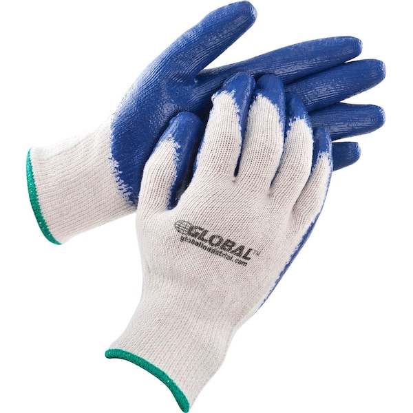 Global Industrial Coated Gloves, Polyester, Cotton, Rubber, Latex, Blue, XL 708355M - main